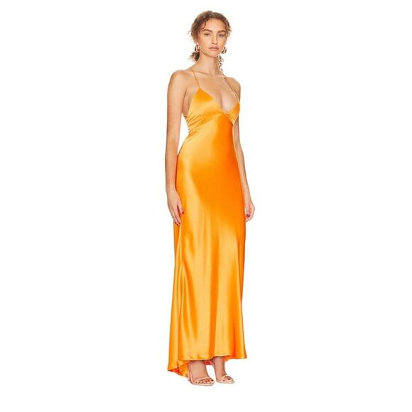 NEW Alice and Olivia Montana lace up maxi dress with train tangerine size 10 - Picture 2 of 11